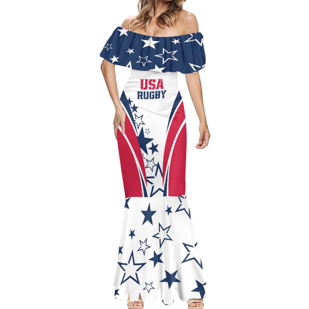 Custom USA Rugby 2024 Mermaid Dress Eagles Reigns Supreme White Version LT05 - Wonder Print Shop