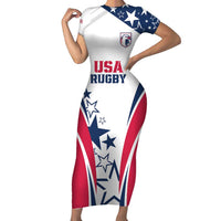 Custom USA Rugby 2024 Short Sleeve Bodycon Dress Eagles Reigns Supreme White Version LT05 - Wonder Print Shop