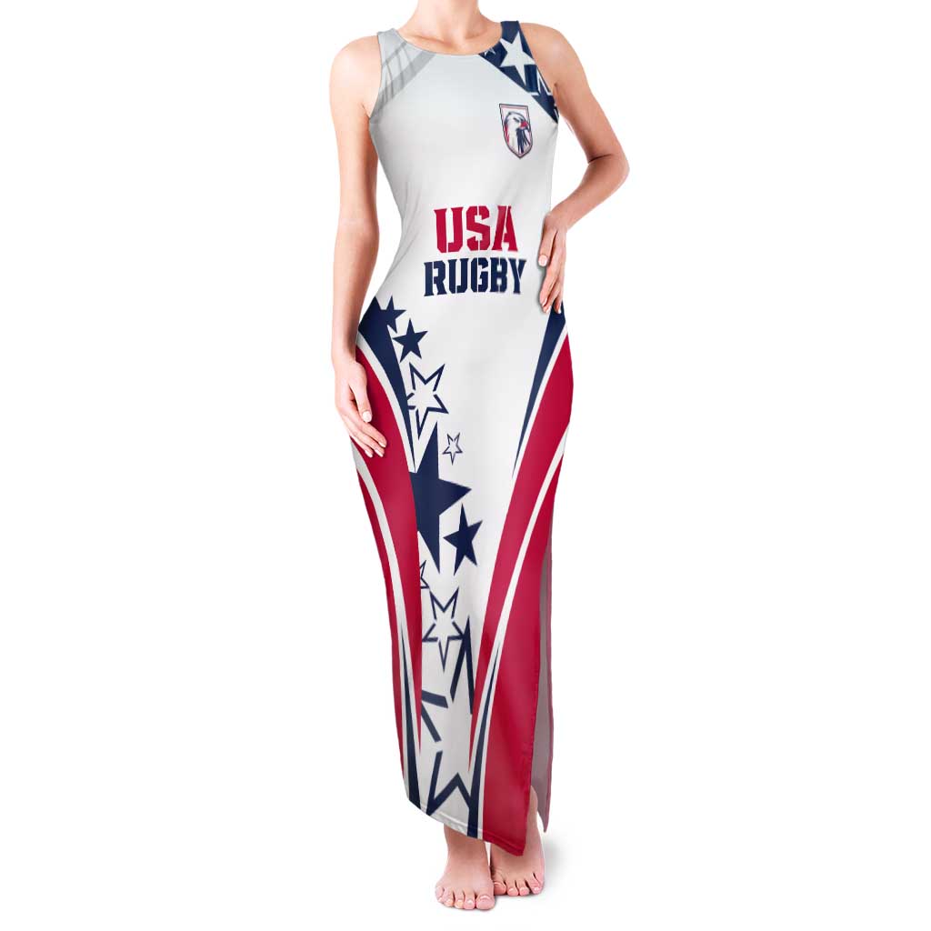 Custom USA Rugby 2024 Tank Maxi Dress Eagles Reigns Supreme White Version LT05 - Wonder Print Shop