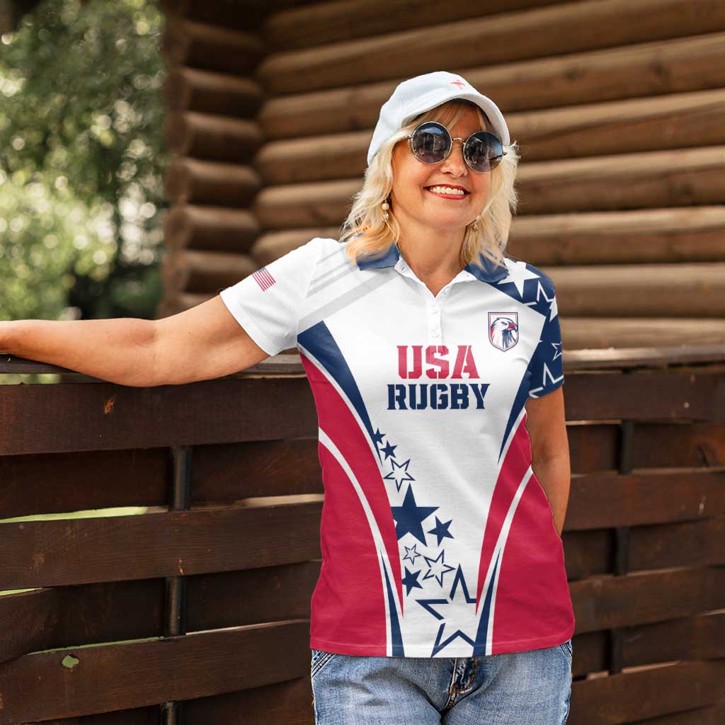 Custom USA Rugby 2024 Women Polo Shirt Eagles Reigns Supreme White Version LT05 - Wonder Print Shop