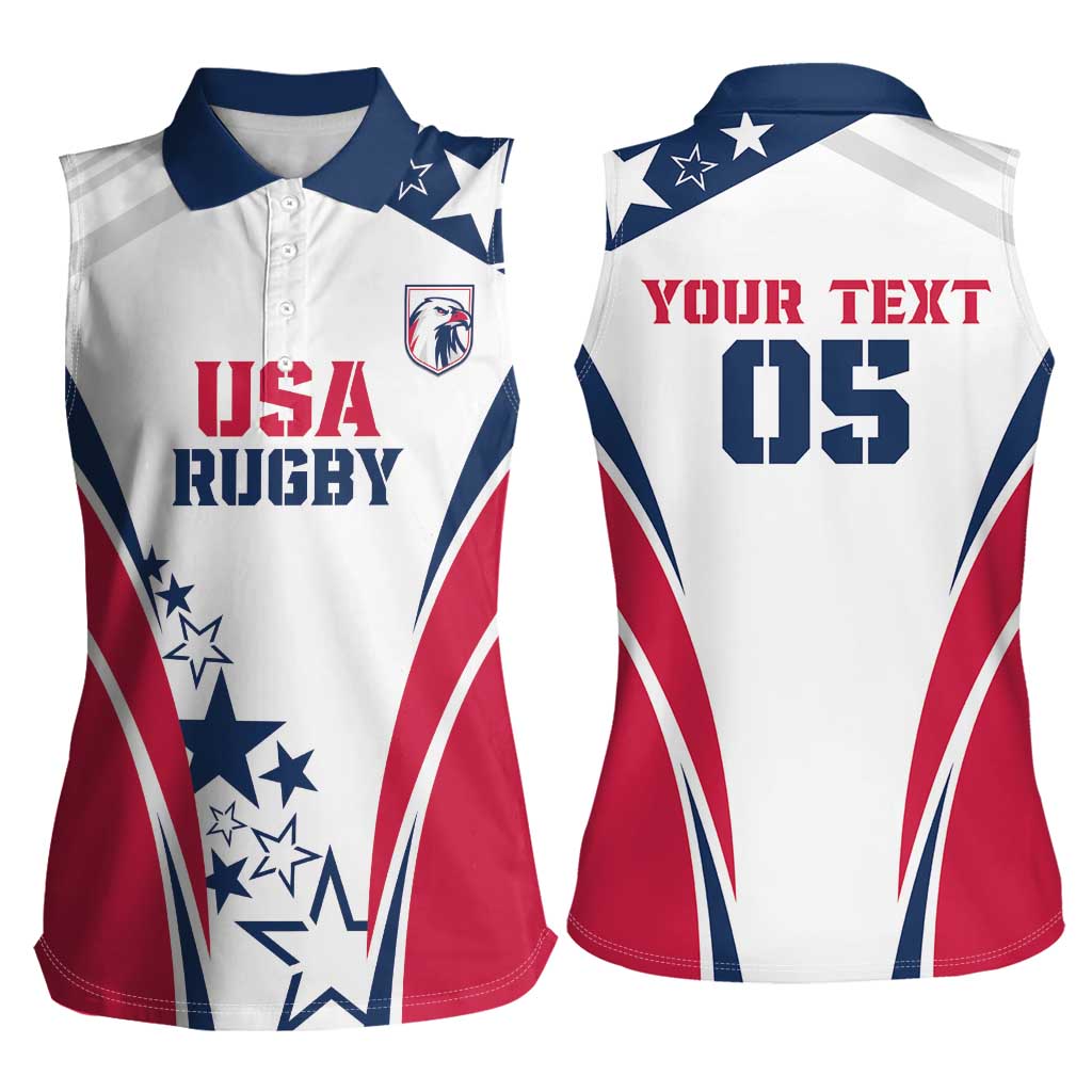 Custom USA Rugby 2024 Women Sleeveless Polo Shirt Eagles Reigns Supreme White Version LT05 - Wonder Print Shop