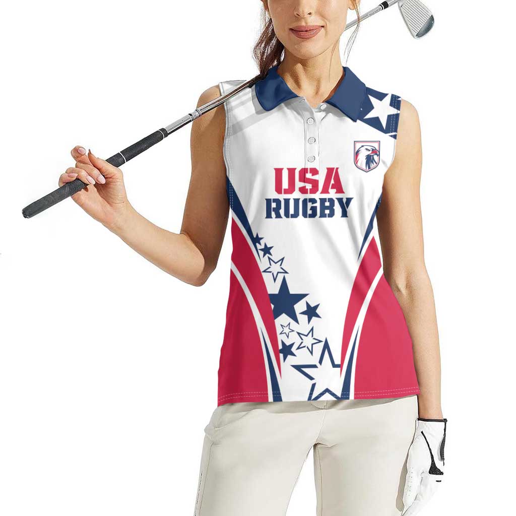Custom USA Rugby 2024 Women Sleeveless Polo Shirt Eagles Reigns Supreme White Version LT05 - Wonder Print Shop