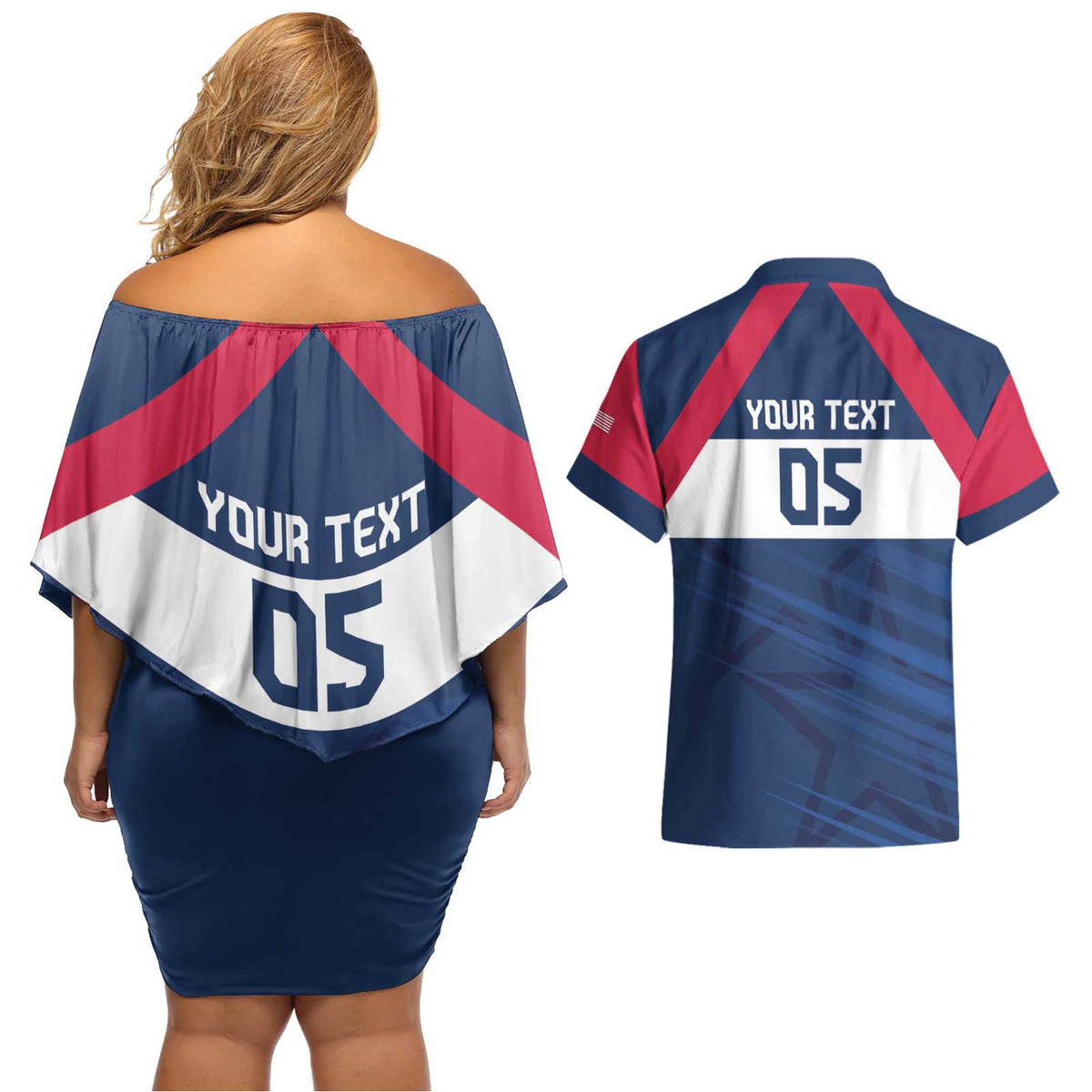 Custom USA Rugby 2024 Couples Matching Off Shoulder Short Dress and Hawaiian Shirt Eagles Reigns Supreme Blue Version LT05 - Wonder Print Shop