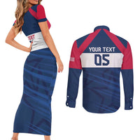 Custom USA Rugby 2024 Couples Matching Short Sleeve Bodycon Dress and Long Sleeve Button Shirt Eagles Reigns Supreme Blue Version LT05 - Wonder Print Shop