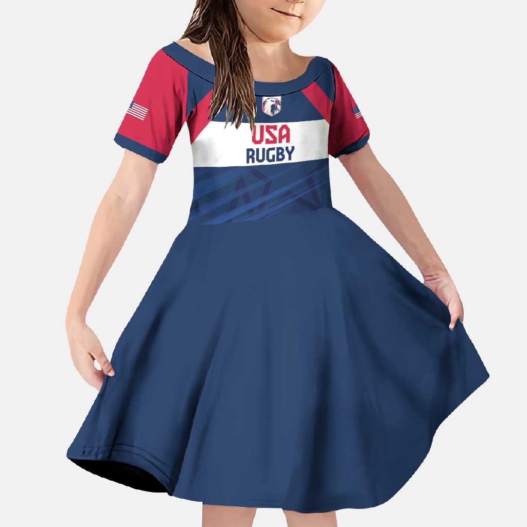 Custom USA Rugby 2024 Family Matching Off Shoulder Maxi Dress and Hawaiian Shirt Eagles Reigns Supreme Blue Version LT05 - Wonder Print Shop