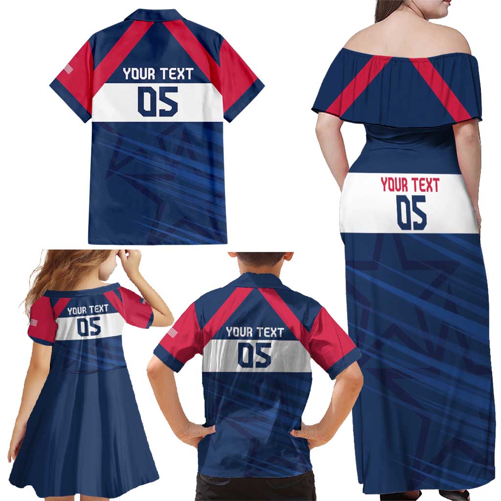Custom USA Rugby 2024 Family Matching Off Shoulder Maxi Dress and Hawaiian Shirt Eagles Reigns Supreme Blue Version LT05 - Wonder Print Shop