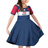 Custom USA Rugby 2024 Family Matching Off Shoulder Short Dress and Hawaiian Shirt Eagles Reigns Supreme Blue Version LT05 - Wonder Print Shop