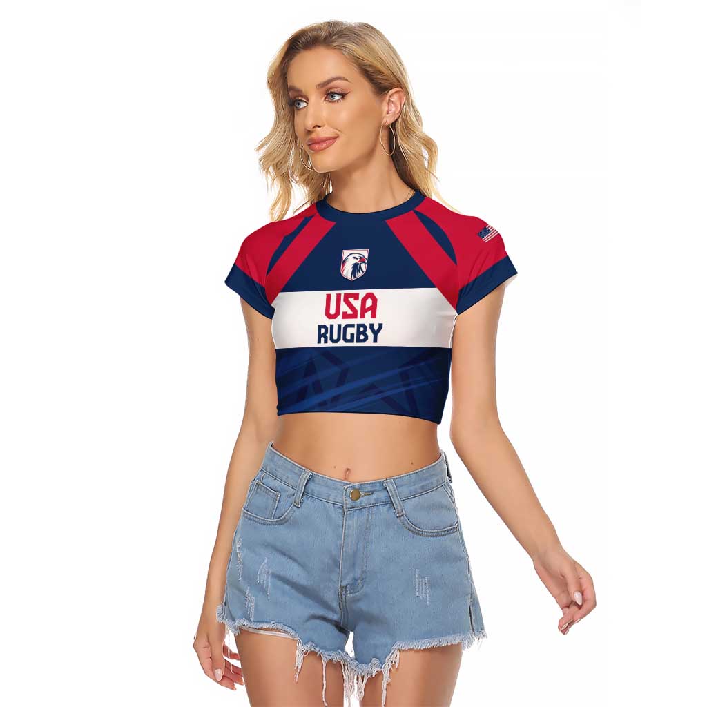 Custom USA Rugby 2024 Raglan Cropped T Shirt Eagles Reigns Supreme Blue Version LT05 - Wonder Print Shop