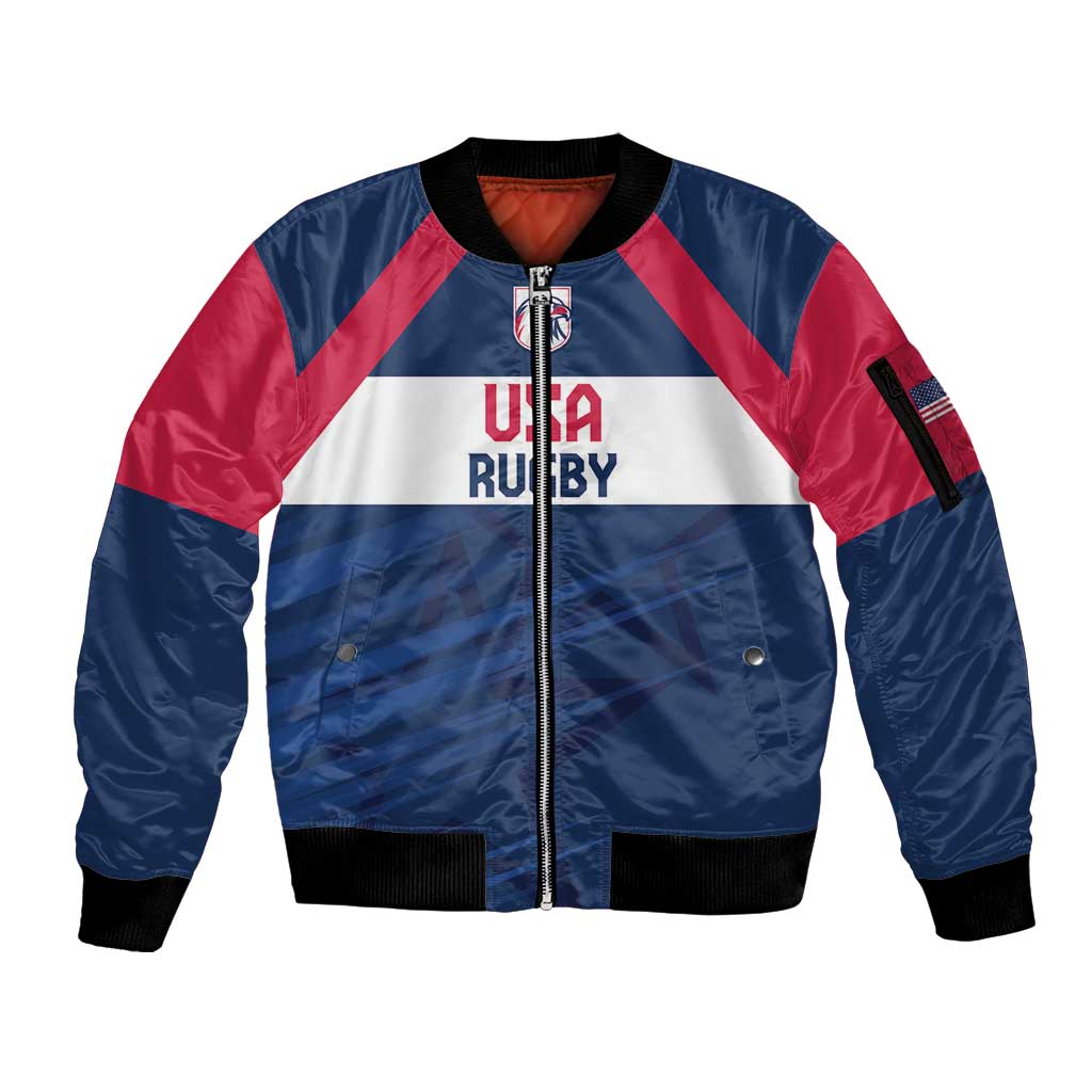 Custom USA Rugby 2024 Sleeve Zip Bomber Jacket Eagles Reigns Supreme Blue Version LT05 - Wonder Print Shop