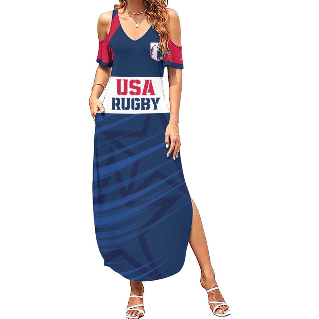 Custom USA Rugby 2024 Summer Maxi Dress Eagles Reigns Supreme Blue Version LT05 - Wonder Print Shop