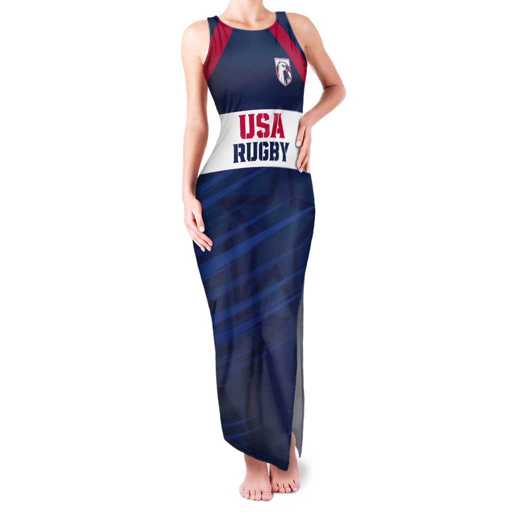 Custom USA Rugby 2024 Tank Maxi Dress Eagles Reigns Supreme Blue Version LT05 - Wonder Print Shop