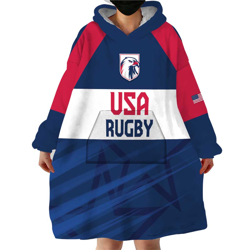 Custom USA Rugby 2024 Wearable Blanket Hoodie Eagles Reigns Supreme Blue Version LT05 - Wonder Print Shop