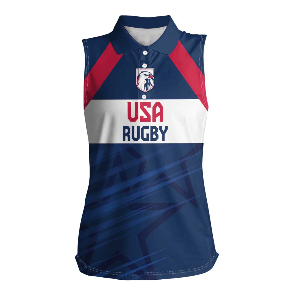 Custom USA Rugby 2024 Women Sleeveless Polo Shirt Eagles Reigns Supreme Blue Version LT05 - Wonder Print Shop