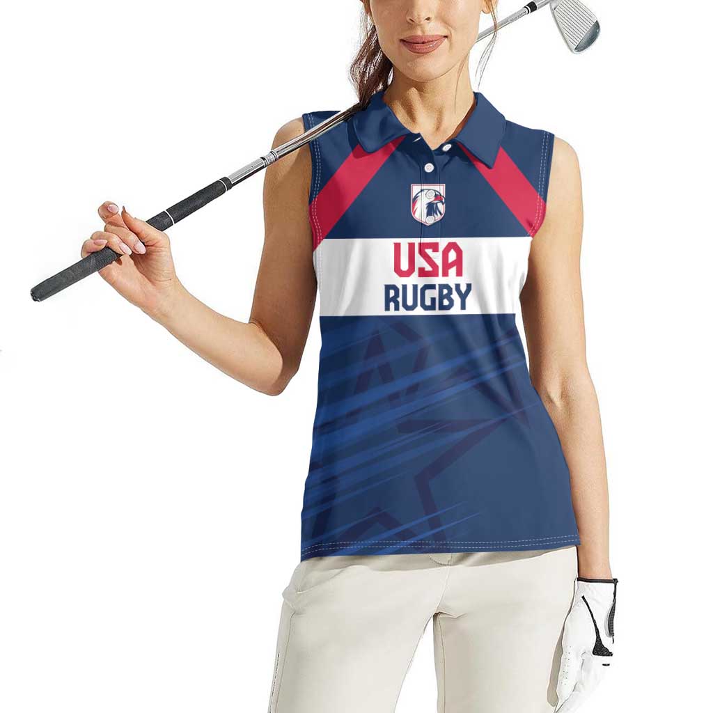 Custom USA Rugby 2024 Women Sleeveless Polo Shirt Eagles Reigns Supreme Blue Version LT05 - Wonder Print Shop