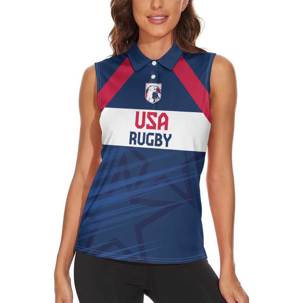 Custom USA Rugby 2024 Women Sleeveless Polo Shirt Eagles Reigns Supreme Blue Version LT05 - Wonder Print Shop