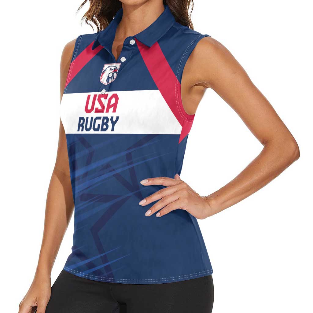 Custom USA Rugby 2024 Women Sleeveless Polo Shirt Eagles Reigns Supreme Blue Version LT05 - Wonder Print Shop