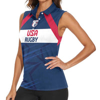 Custom USA Rugby 2024 Women Sleeveless Polo Shirt Eagles Reigns Supreme Blue Version LT05 - Wonder Print Shop