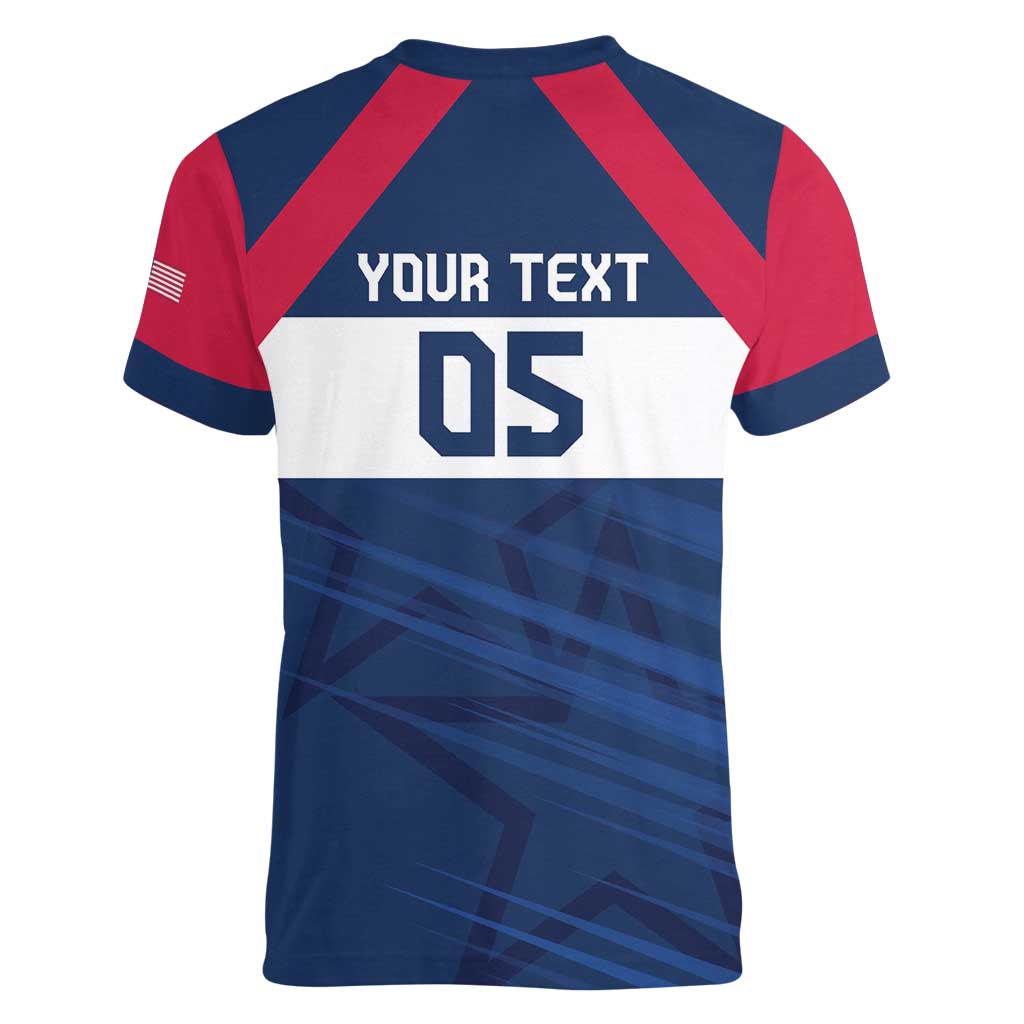 Custom USA Rugby 2024 Women V-Neck T-Shirt Eagles Reigns Supreme Blue Version LT05 - Wonder Print Shop