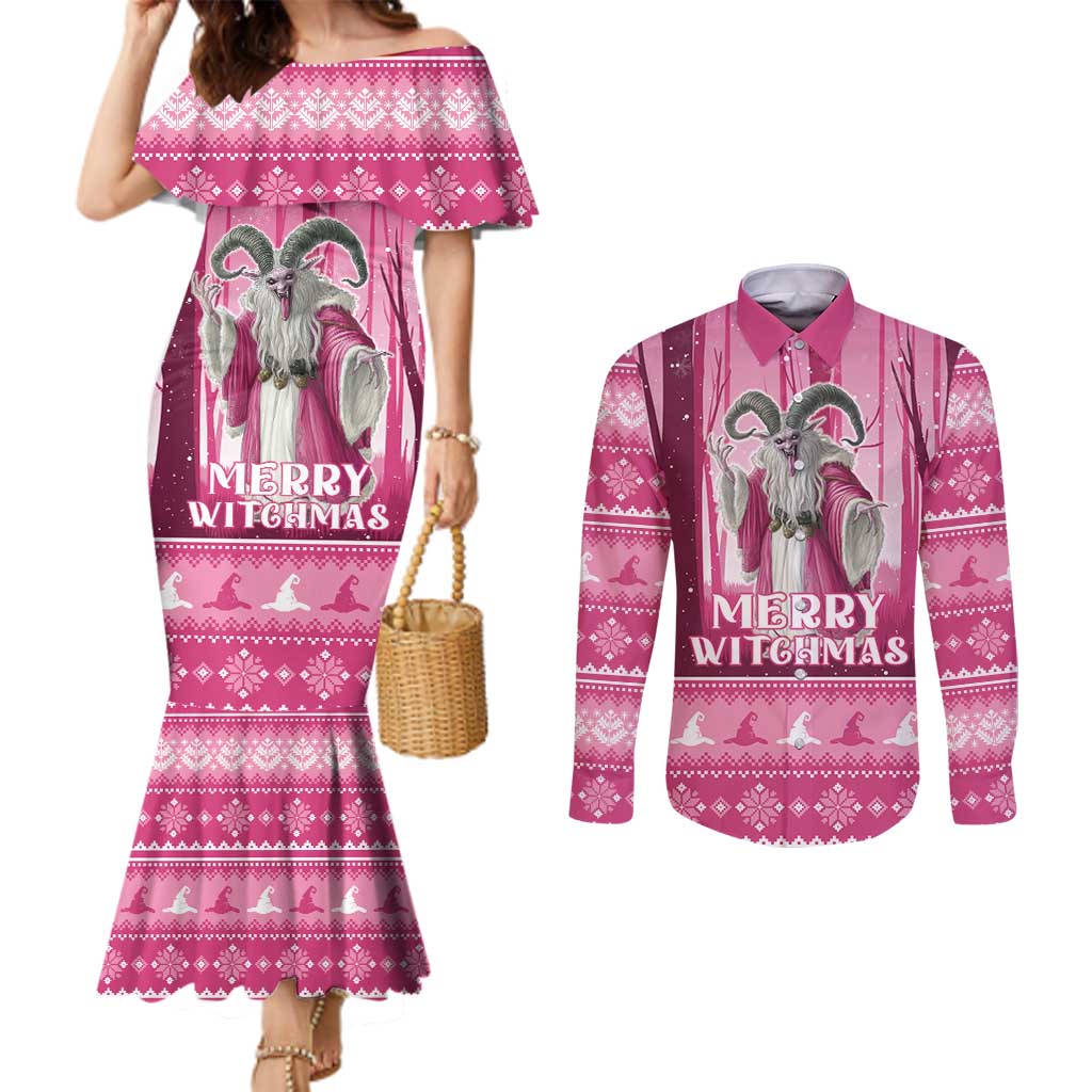 Christmas Naughty Witch Couples Matching Mermaid Dress and Long Sleeve Button Shirt Merry Witchmas