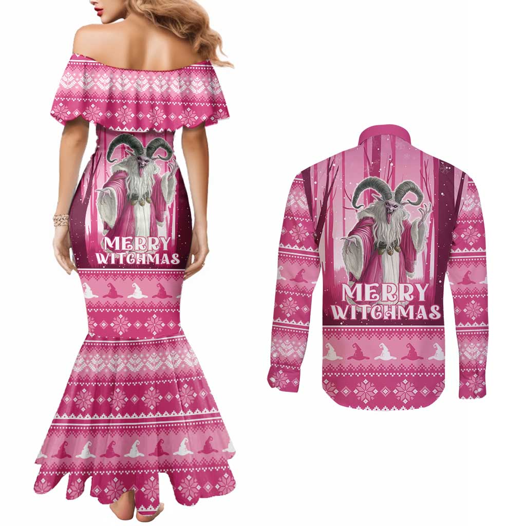 Christmas Naughty Witch Couples Matching Mermaid Dress and Long Sleeve Button Shirt Merry Witchmas