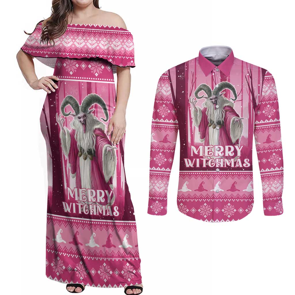 Christmas Naughty Witch Couples Matching Off Shoulder Maxi Dress and Long Sleeve Button Shirt Merry Witchmas LT05 - Wonder Print Shop