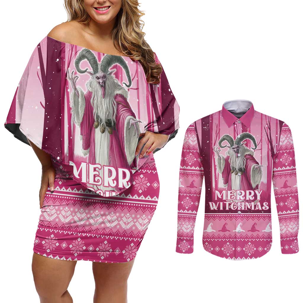 Christmas Naughty Witch Couples Matching Off Shoulder Short Dress and Long Sleeve Button Shirt Merry Witchmas LT05 - Wonder Print Shop