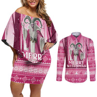 Christmas Naughty Witch Couples Matching Off Shoulder Short Dress and Long Sleeve Button Shirt Merry Witchmas LT05 - Wonder Print Shop