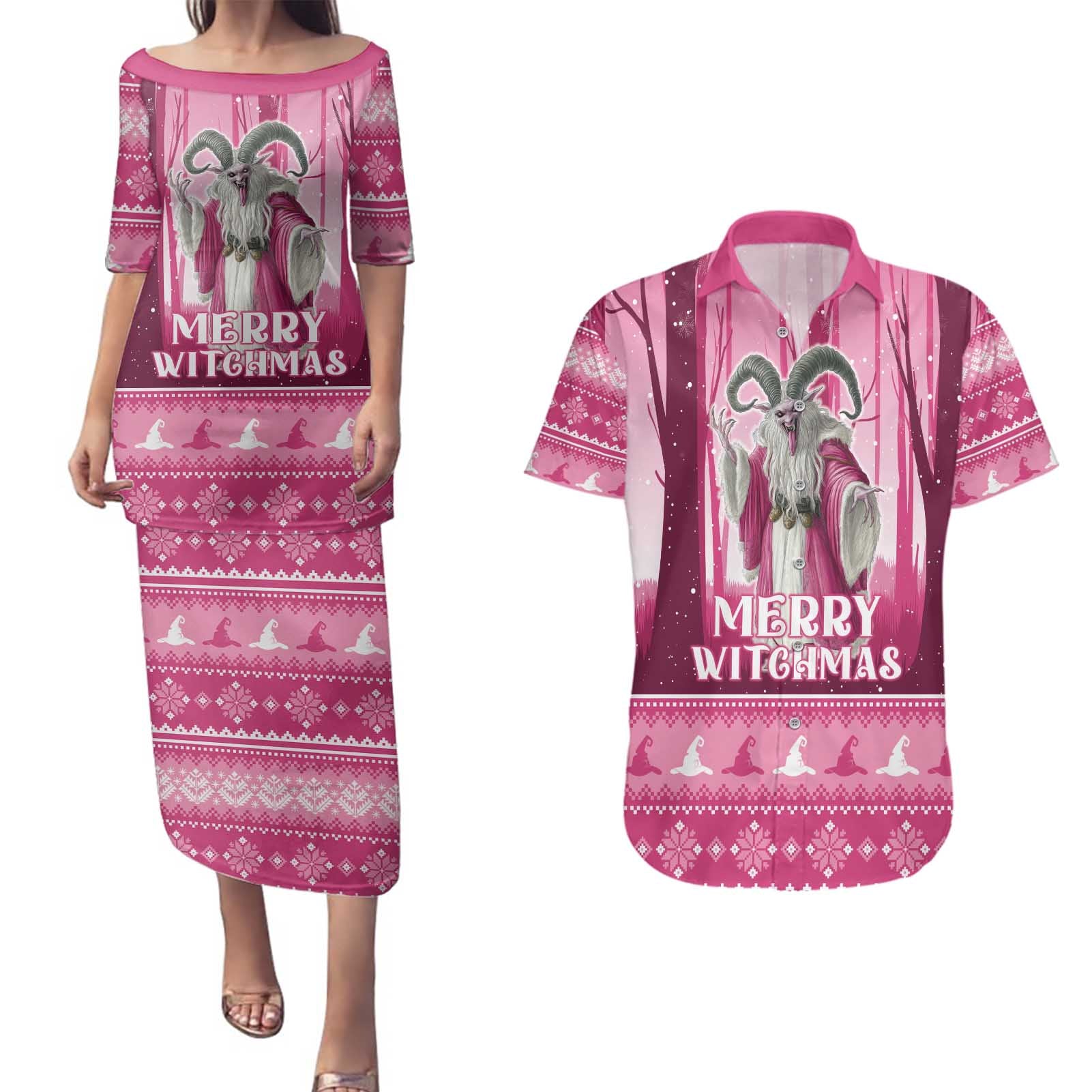 Christmas Naughty Witch Couples Matching Puletasi and Hawaiian Shirt Merry Witchmas LT05 - Wonder Print Shop