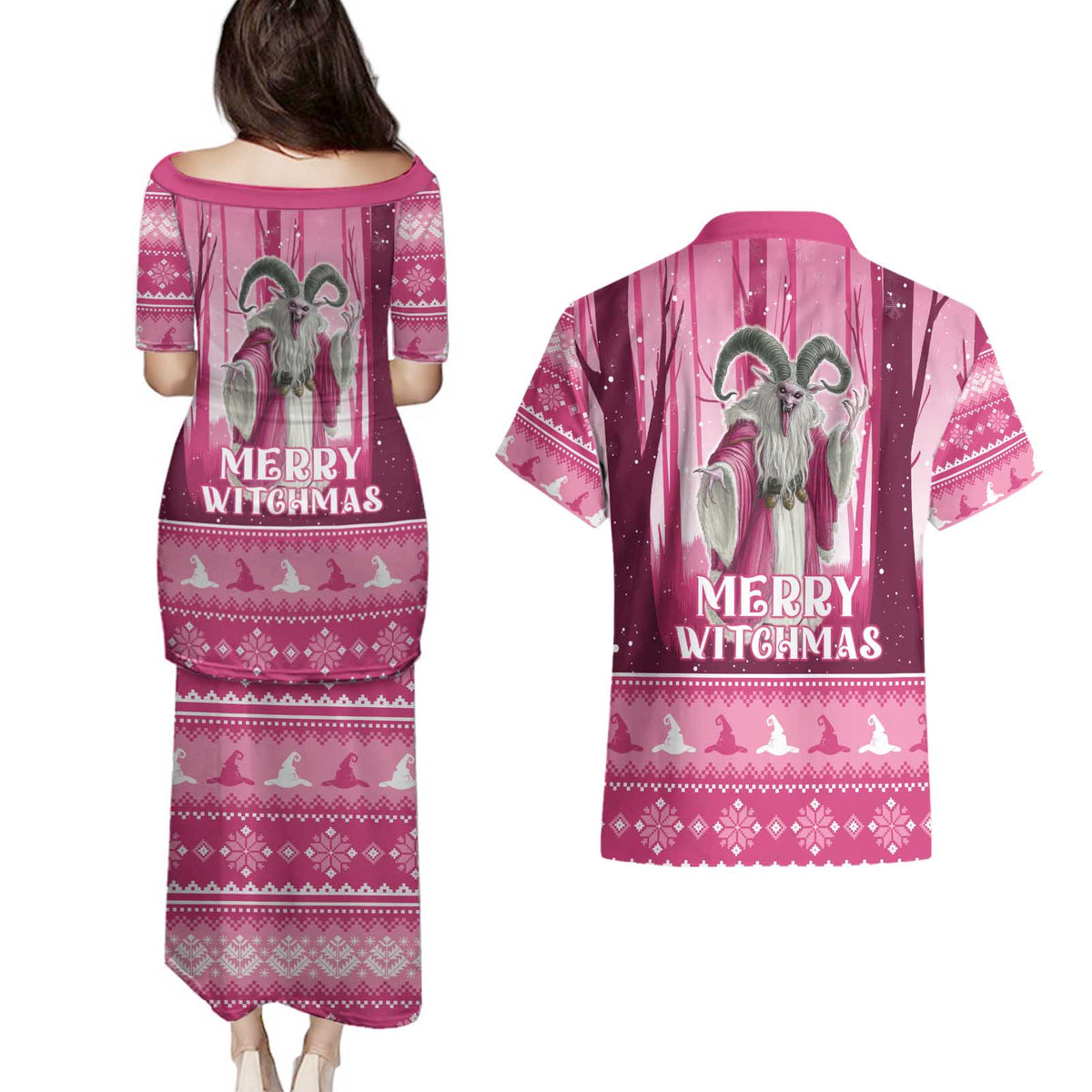 Christmas Naughty Witch Couples Matching Puletasi and Hawaiian Shirt Merry Witchmas LT05 - Wonder Print Shop