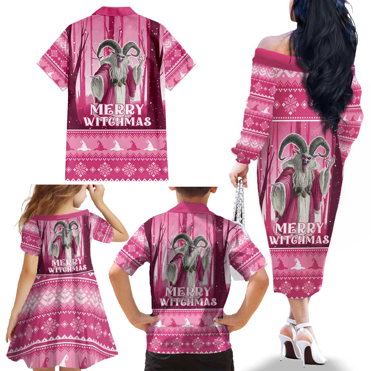 Christmas Naughty Witch Family Matching Off The Shoulder Long Sleeve Dress and Hawaiian Shirt Merry Witchmas LT05 - Wonder Print Shop