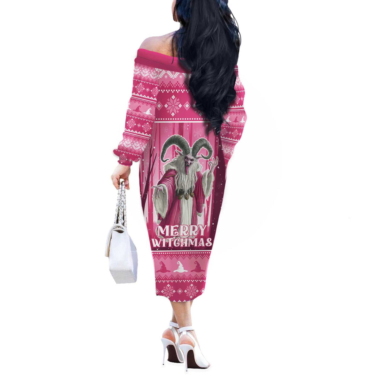 Christmas Naughty Witch Off The Shoulder Long Sleeve Dress Merry Witchmas LT05 - Wonder Print Shop