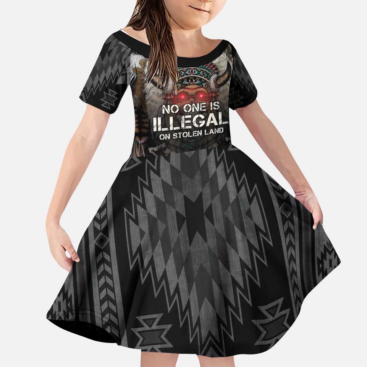 Native American Kid Short Sleeve Dress No One Is Illegal On Stolen Land