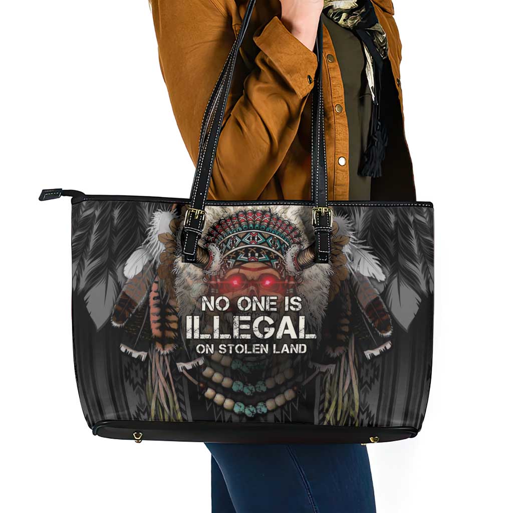 Native American Leather Tote Bag No One Is Illegal On Stolen Land