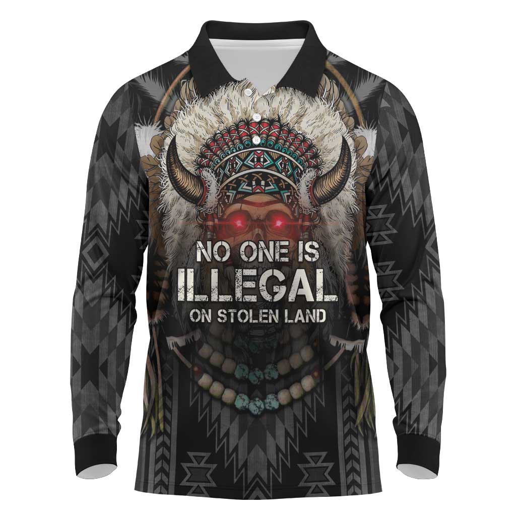 Native American Long Sleeve Polo Shirt No One Is Illegal On Stolen Land
