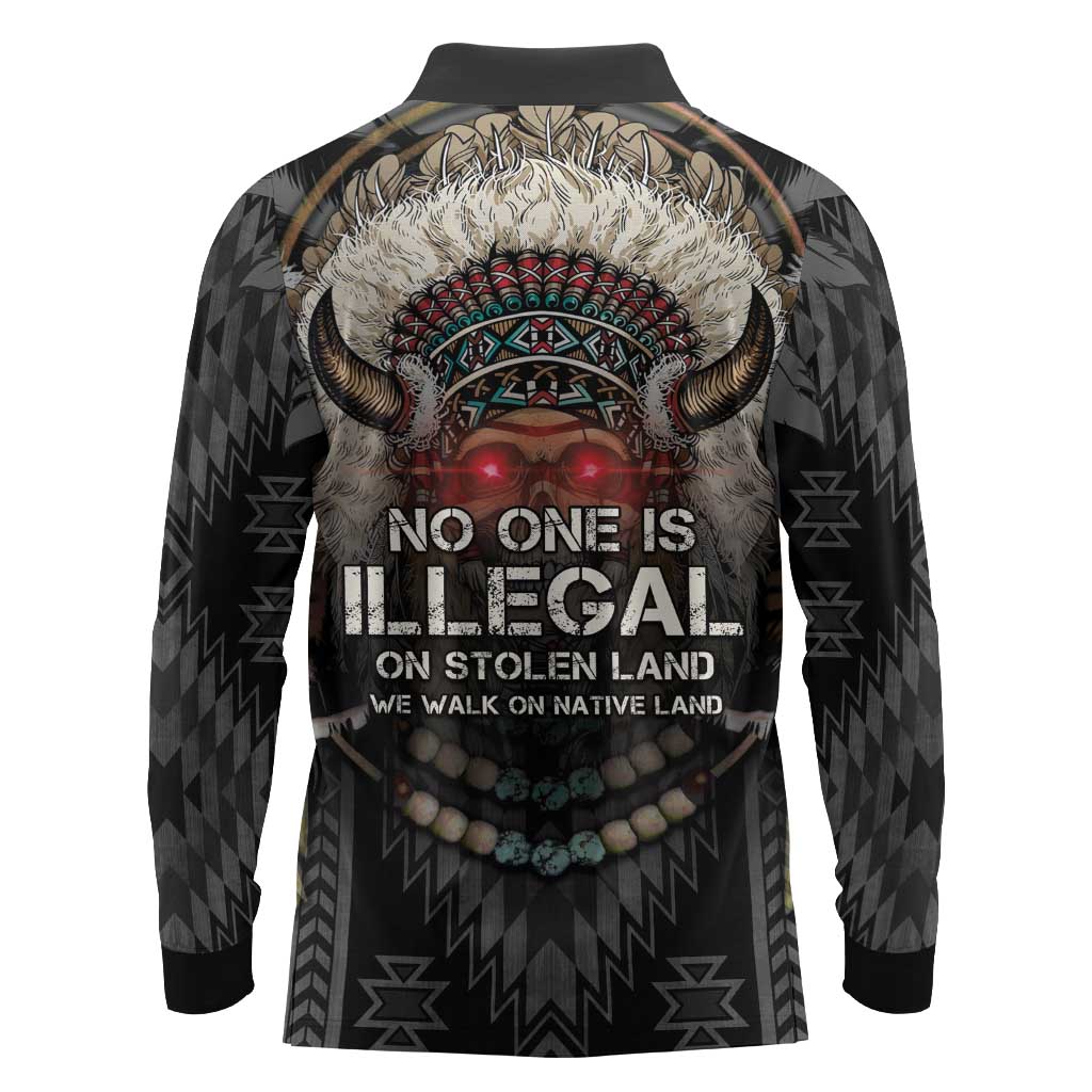 Native American Long Sleeve Polo Shirt No One Is Illegal On Stolen Land