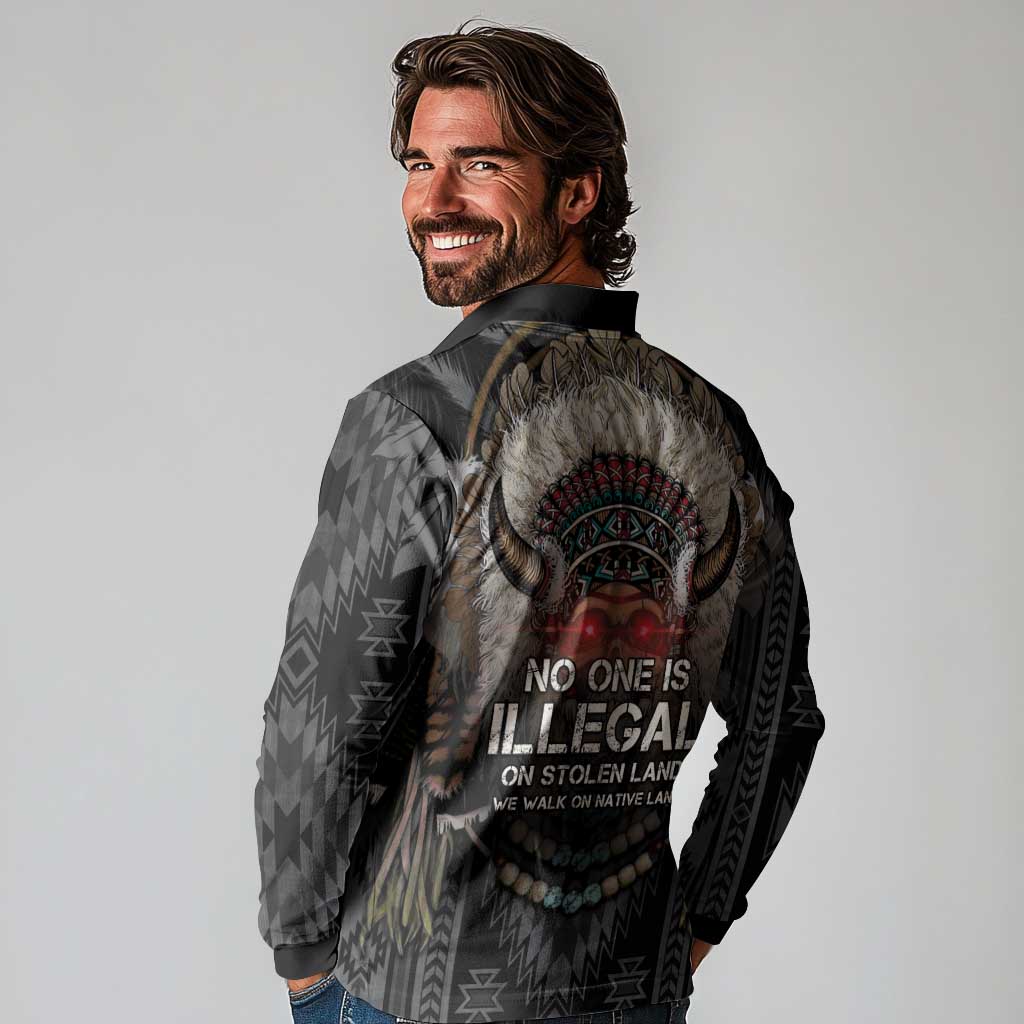 Native American Long Sleeve Polo Shirt No One Is Illegal On Stolen Land