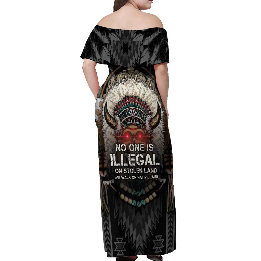 Native American Off Shoulder Maxi Dress No One Is Illegal On Stolen Land
