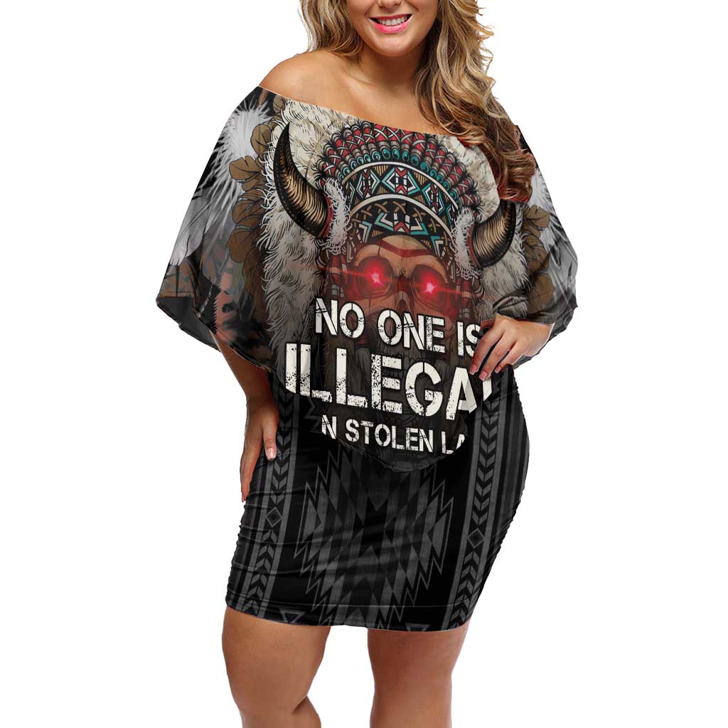 Native American Off Shoulder Short Dress No One Is Illegal On Stolen Land