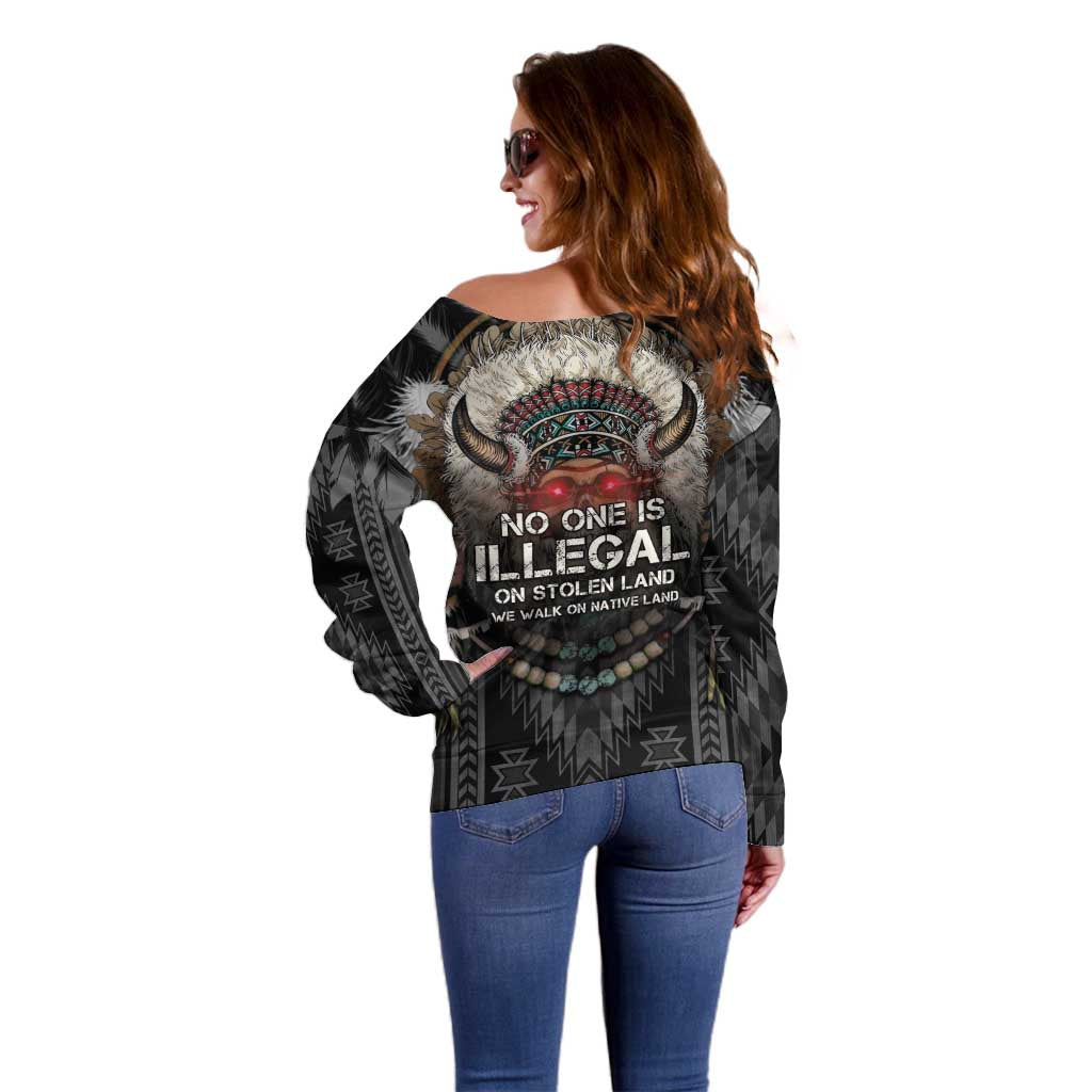 Native American Off Shoulder Sweater No One Is Illegal On Stolen Land