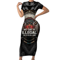 Native American Short Sleeve Bodycon Dress No One Is Illegal On Stolen Land