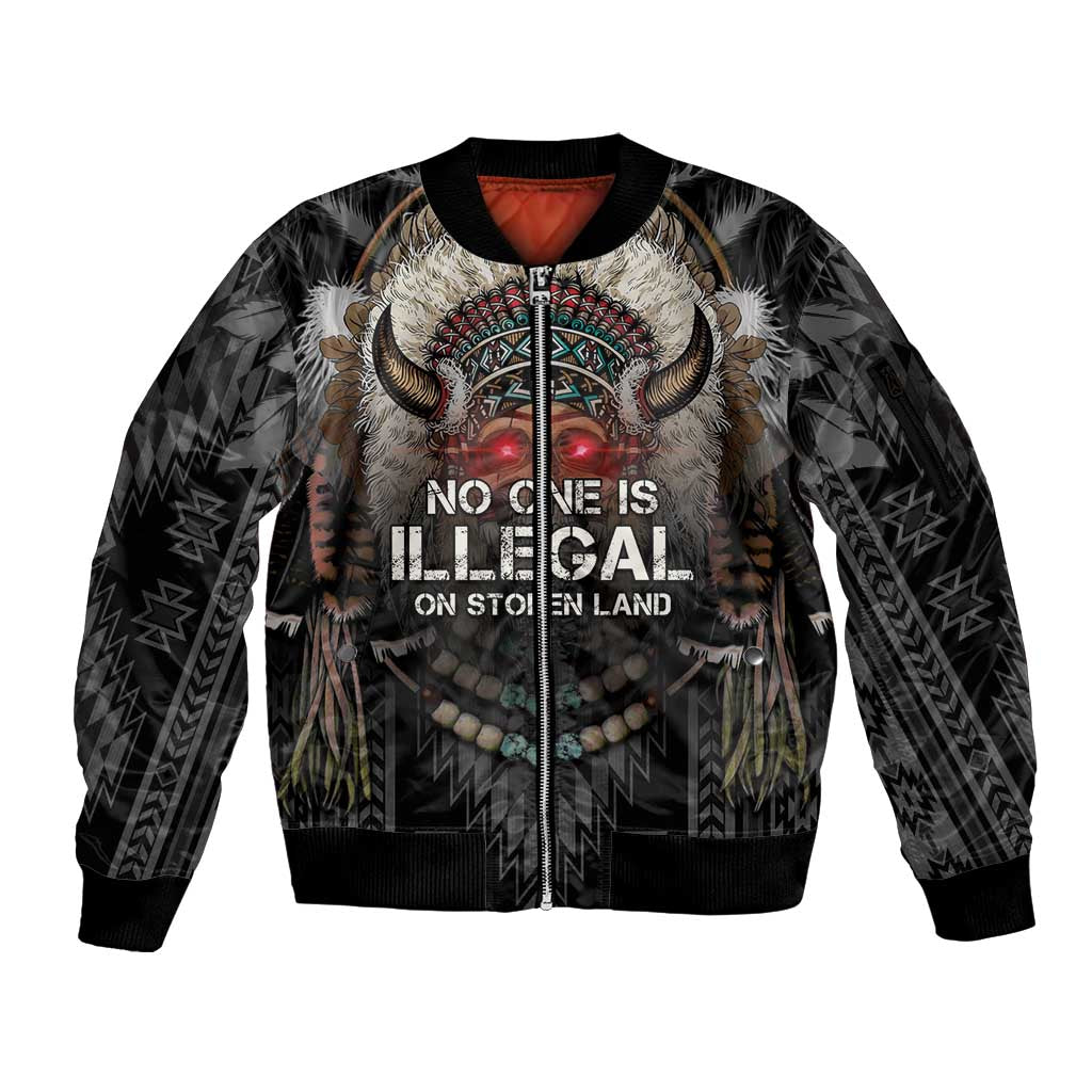 Native American Sleeve Zip Bomber Jacket No One Is Illegal On Stolen Land