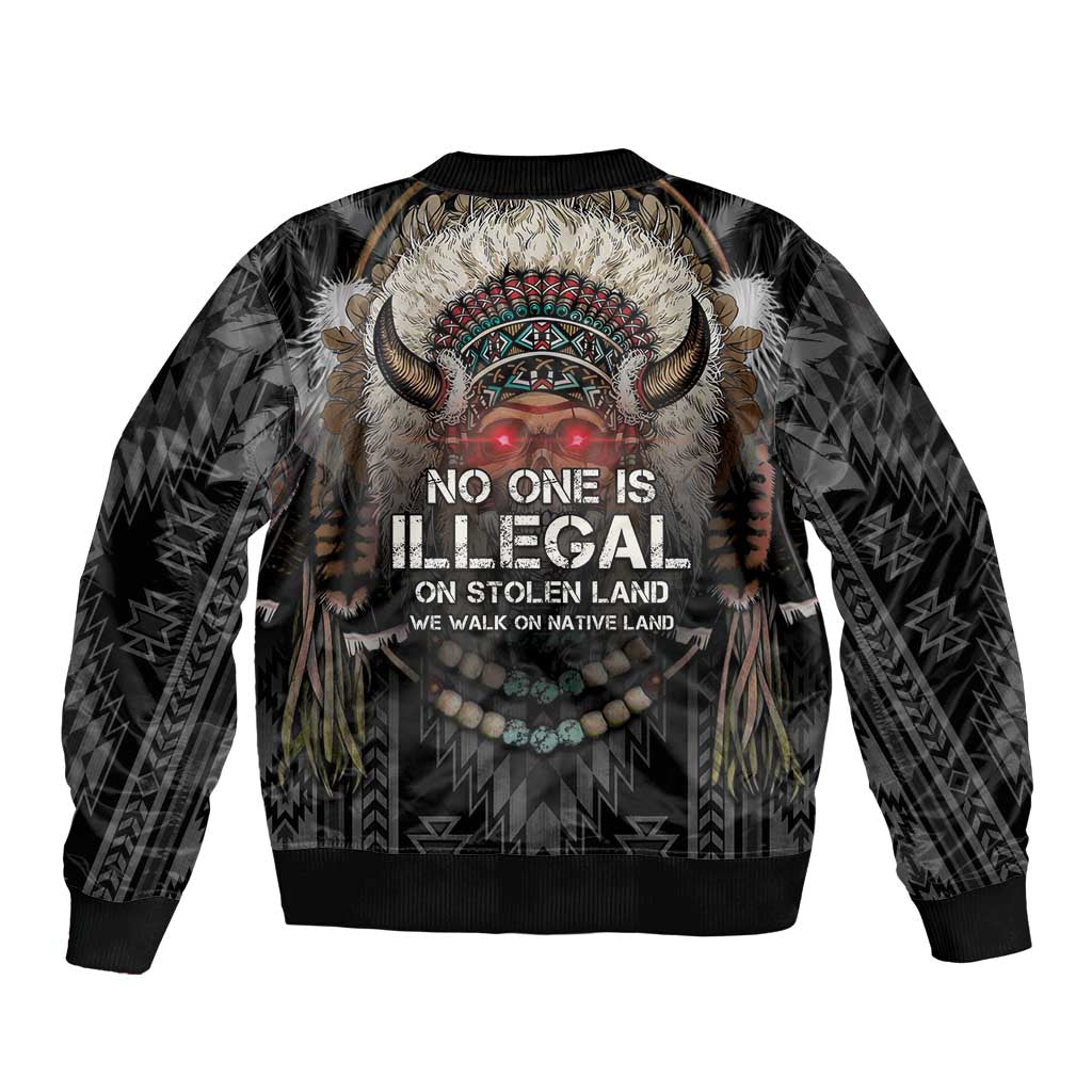 Native American Sleeve Zip Bomber Jacket No One Is Illegal On Stolen Land