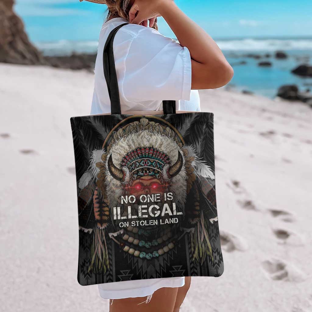 Native American Tote Bag No One Is Illegal On Stolen Land
