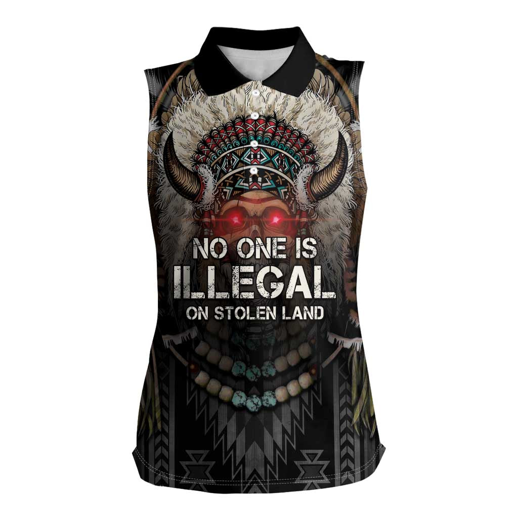 Native American Women Sleeveless Polo Shirt No One Is Illegal On Stolen Land