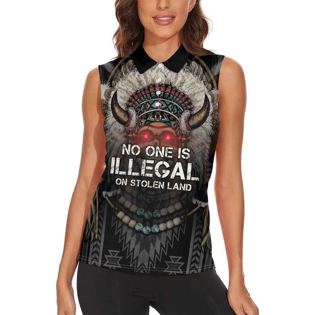 Native American Women Sleeveless Polo Shirt No One Is Illegal On Stolen Land