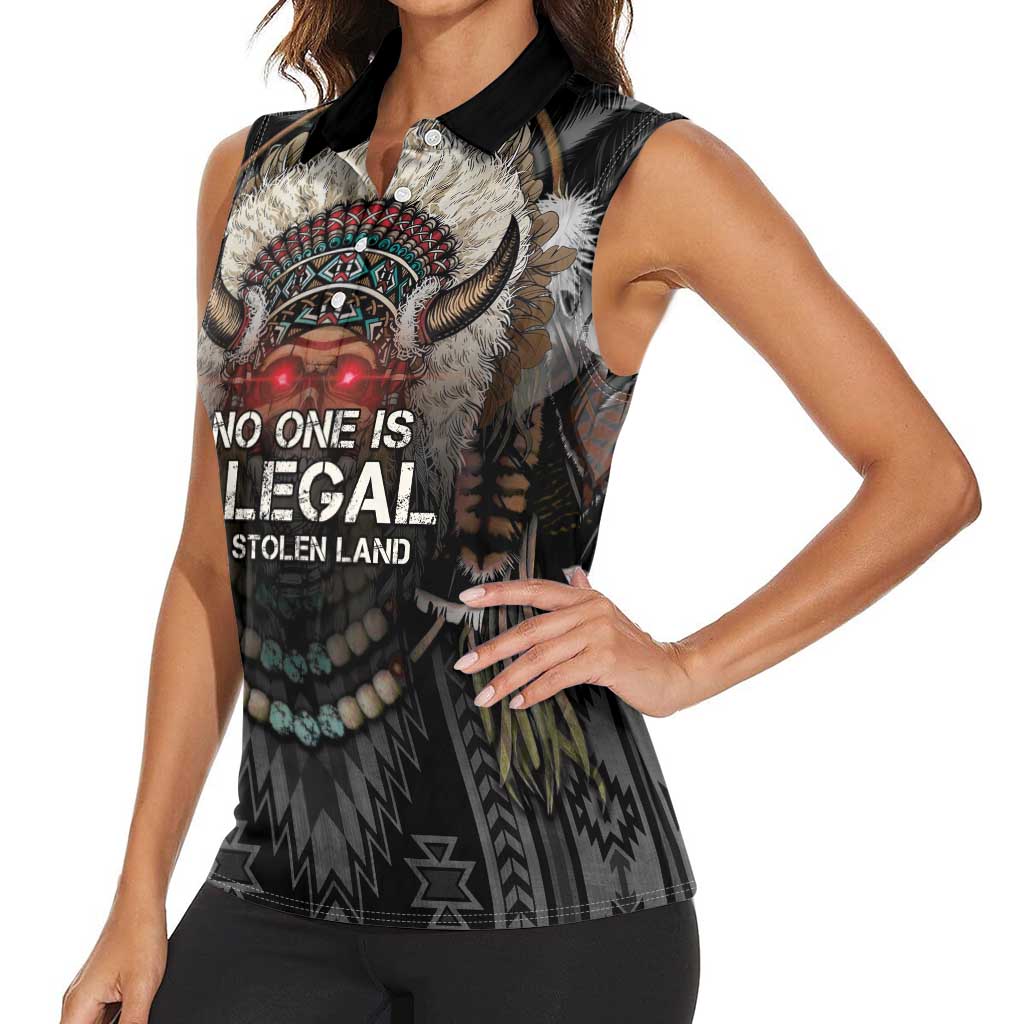 Native American Women Sleeveless Polo Shirt No One Is Illegal On Stolen Land
