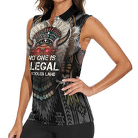 Native American Women Sleeveless Polo Shirt No One Is Illegal On Stolen Land