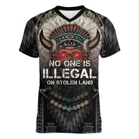 Native American Women V-Neck T-Shirt No One Is Illegal On Stolen Land