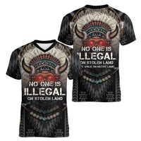 Native American Women V-Neck T-Shirt No One Is Illegal On Stolen Land