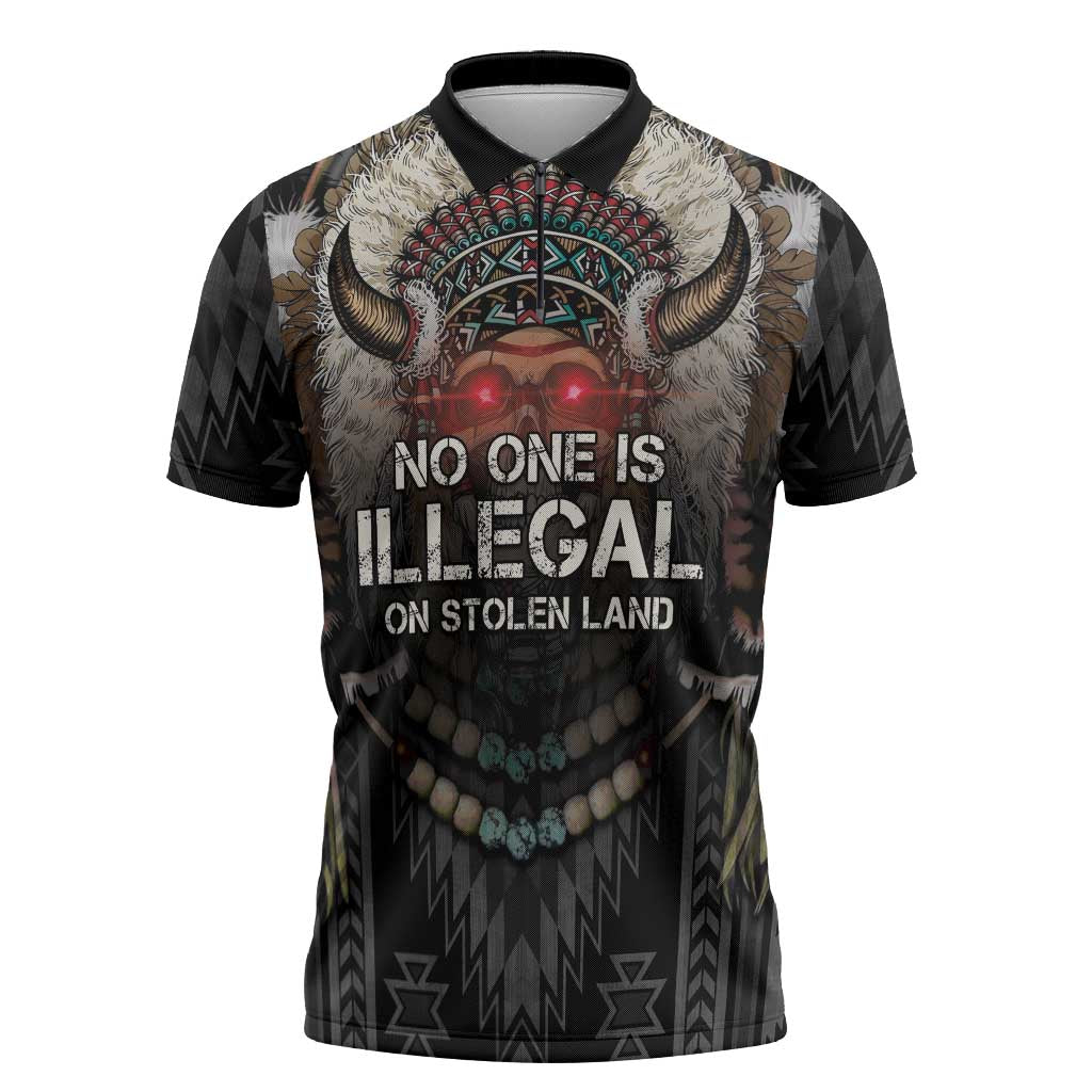 Native American Zipper Polo Shirt No One Is Illegal On Stolen Land
